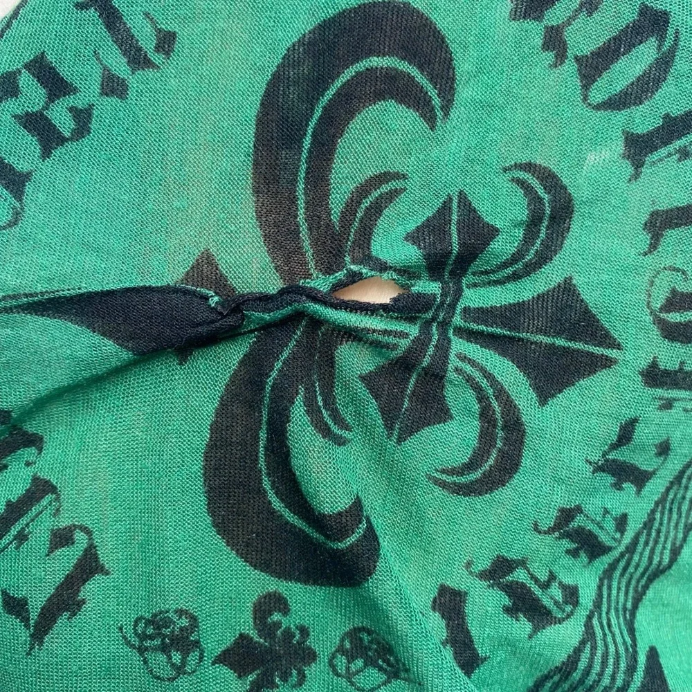 Affliction Live Fast Scarf Green Black Gothic Fleur De Lis Studded Fringe Y2K
